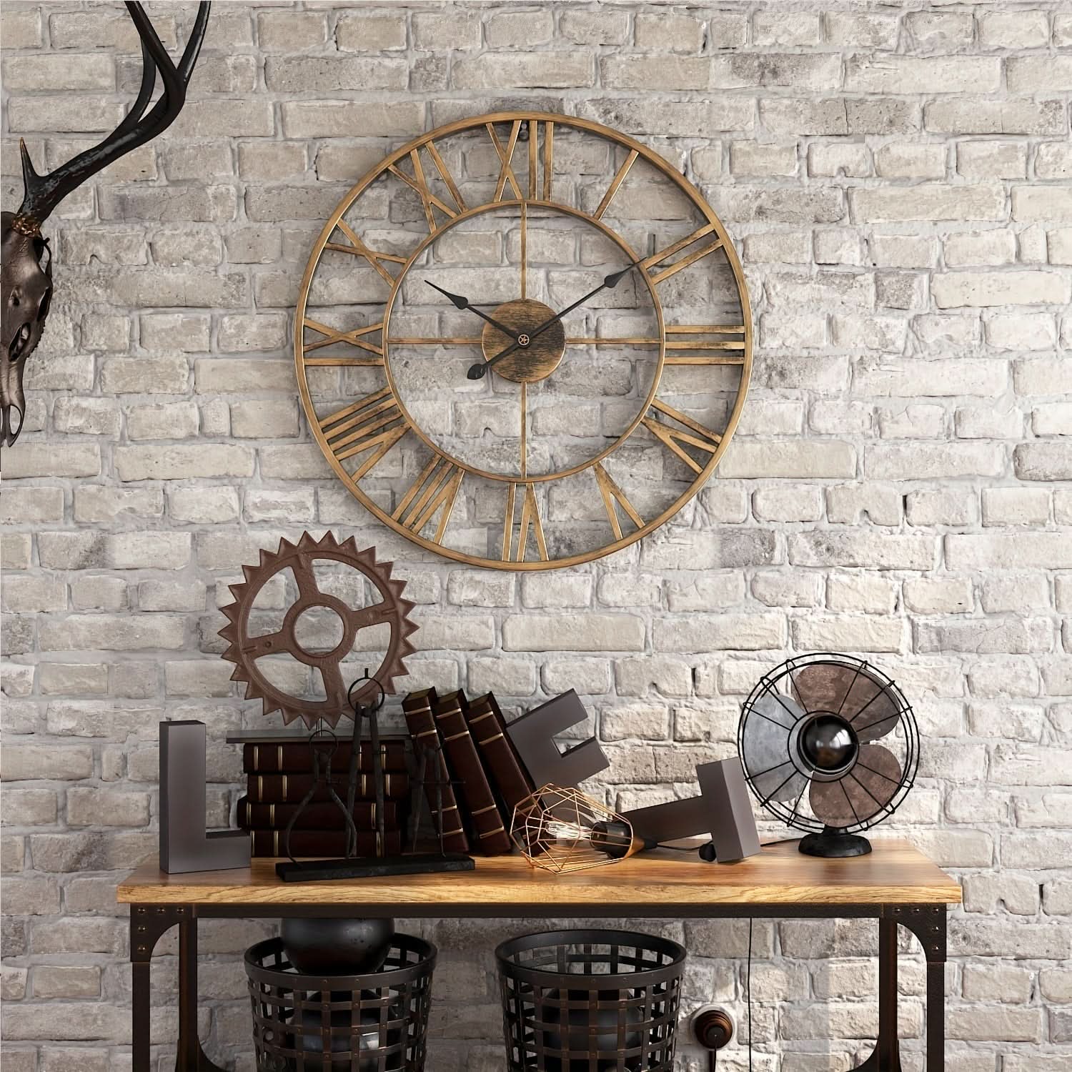 Silent Round Wall Clock - Vintage Design with Sturdy Metal Frame for Bedroom