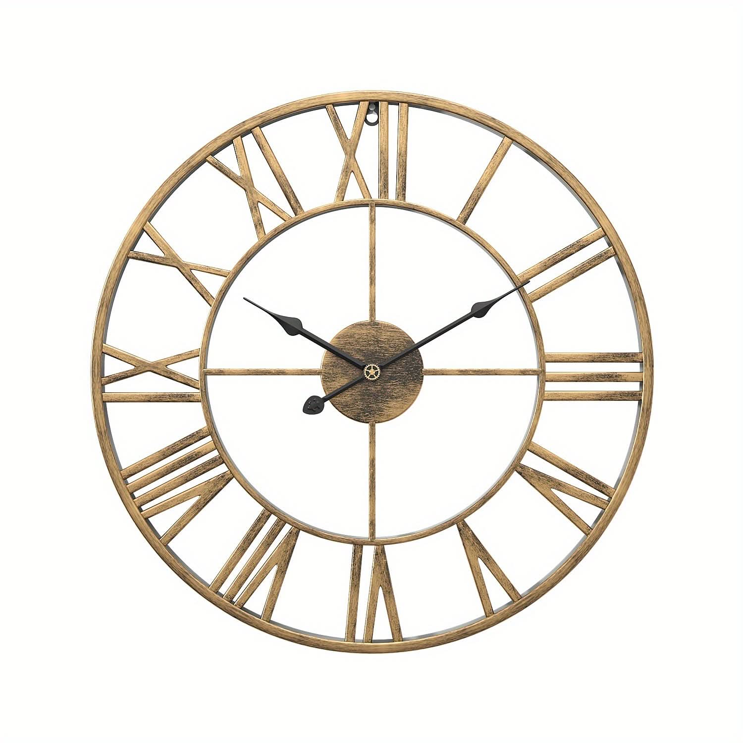 Silent Round Wall Clock - Vintage Design with Sturdy Metal Frame for Bedroom