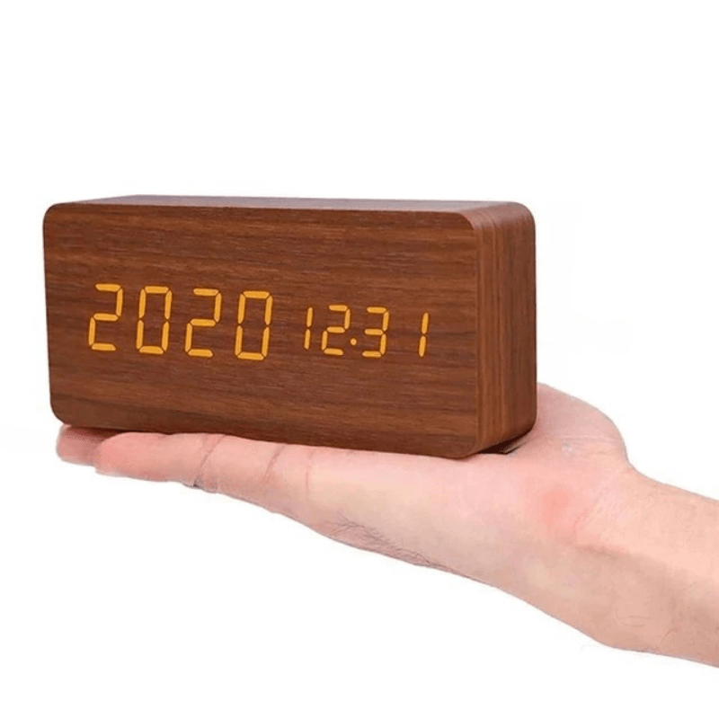 Wooden LED Alarm Clock with Voice Control Feature