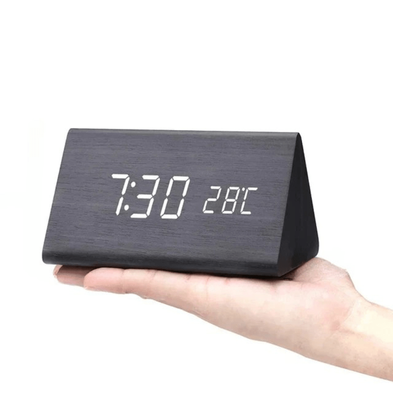 Wooden LED Alarm Clock with Voice Control Feature