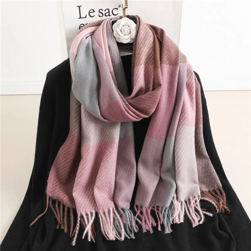 Check Pattern Cashmere Scarf – Soft Fabric, Comfortable Wear