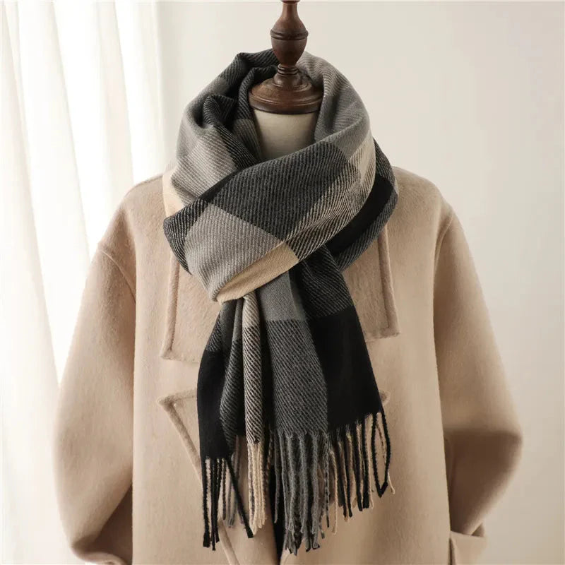 Check Pattern Cashmere Scarf – Soft Fabric, Comfortable Wear