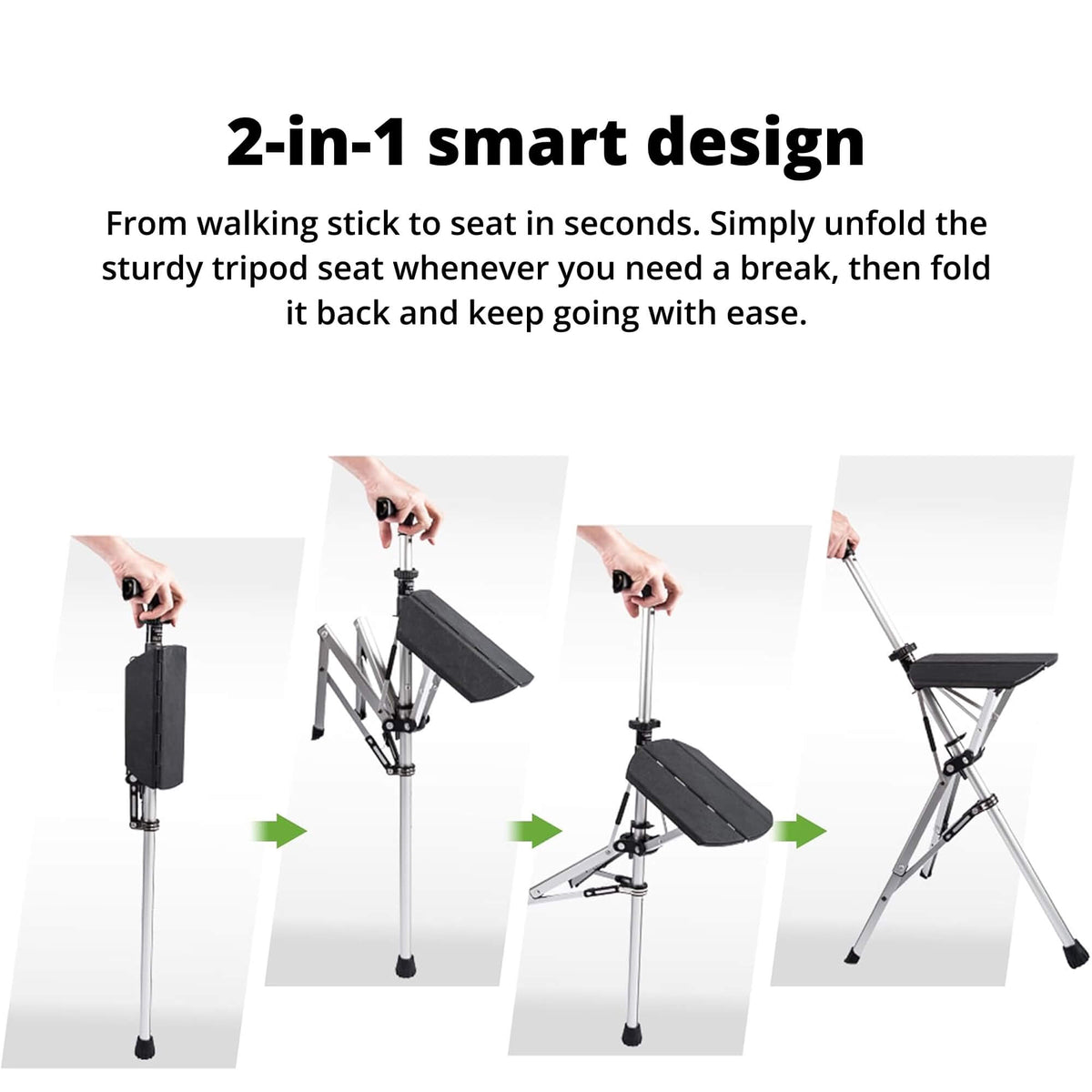 Folding Cane Chair with Seat - Lightweight Portable Walking Stick for Mobility
