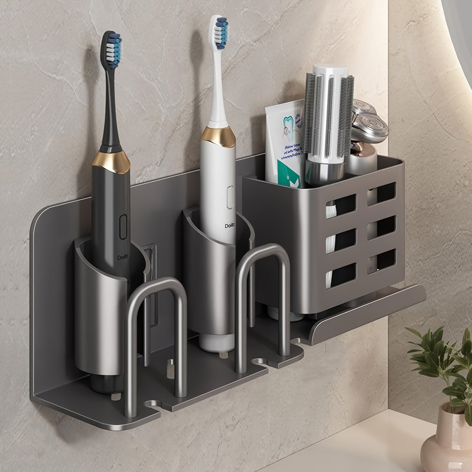 Sleek Wall-Mounted Toothbrush Organizer with Drainage Design