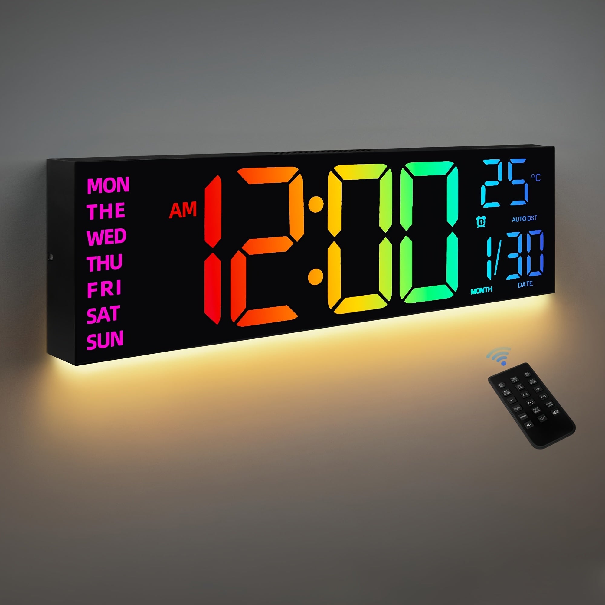 Smart RGB LED Wall Clock with Remote Control - 41.9 x 12.7 cm