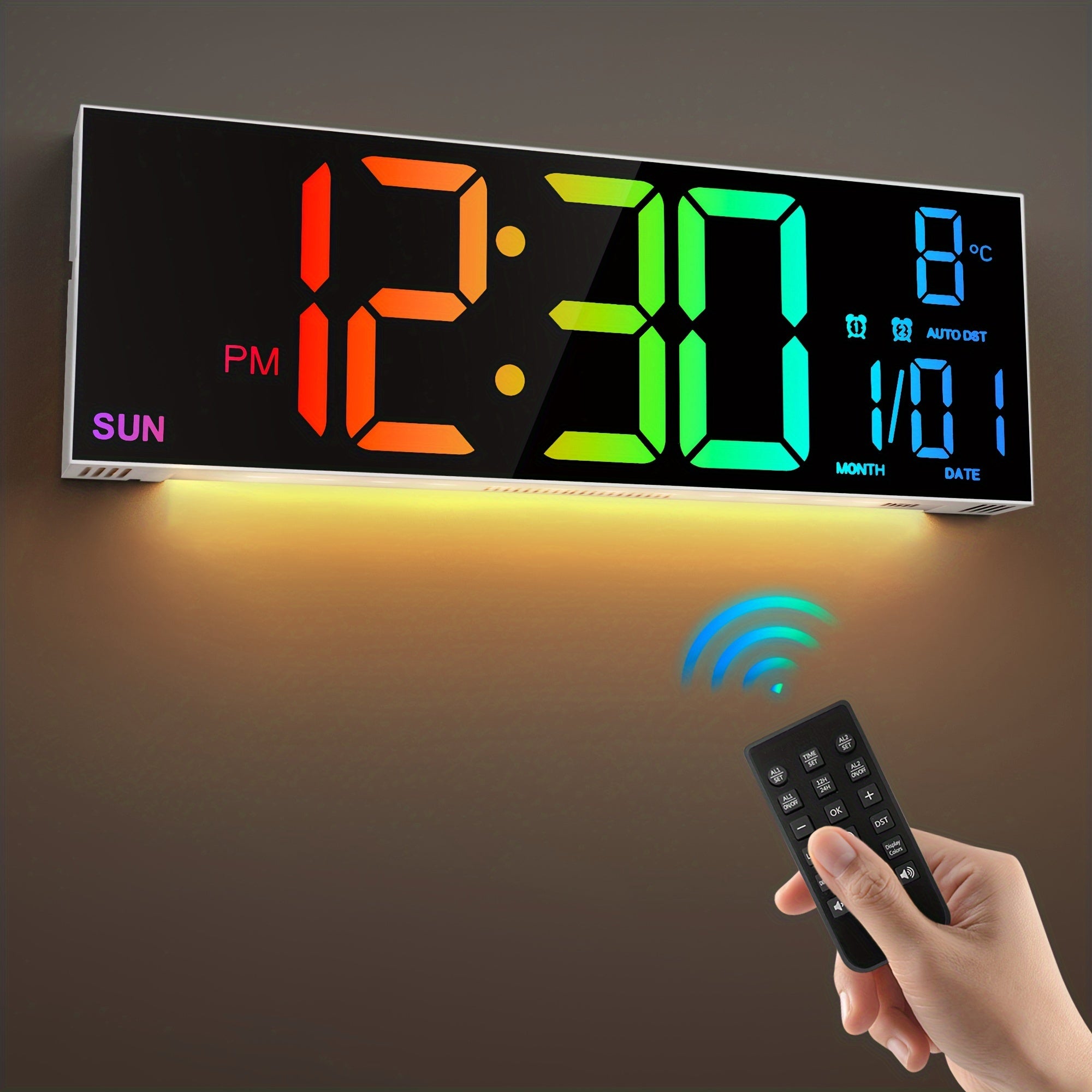Smart RGB LED Wall Clock with Remote Control - 41.9 x 12.7 cm