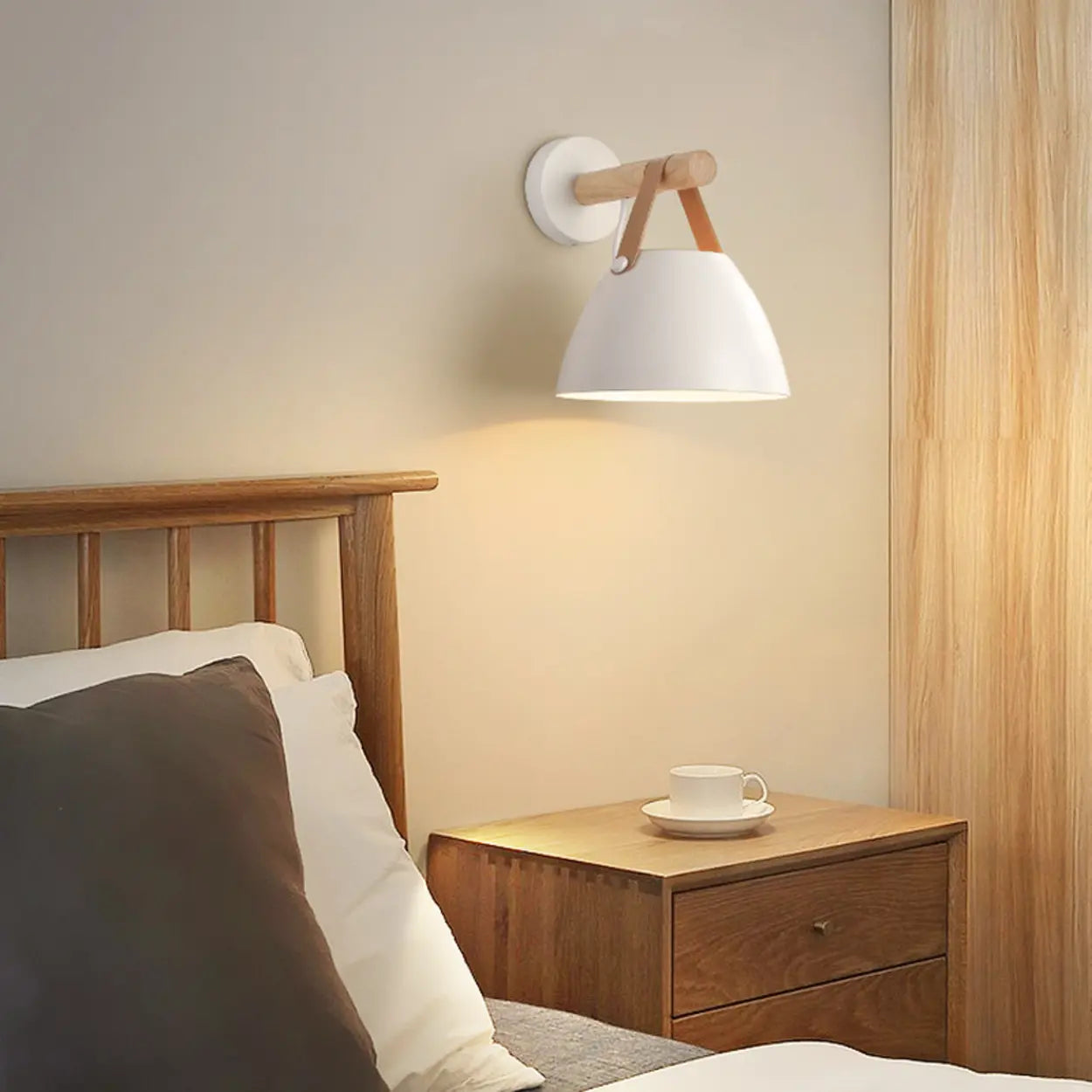 Stylish Indoor Cone Wall Light with Leather Strap