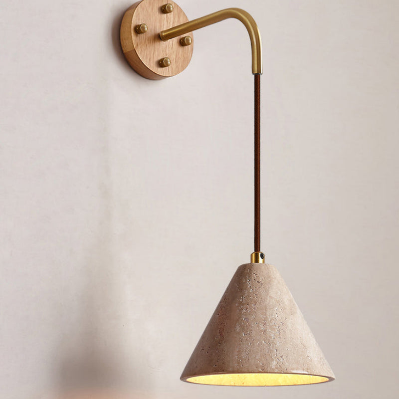 Elegant Wood and Travertine Wall Light for Indoor Spaces
