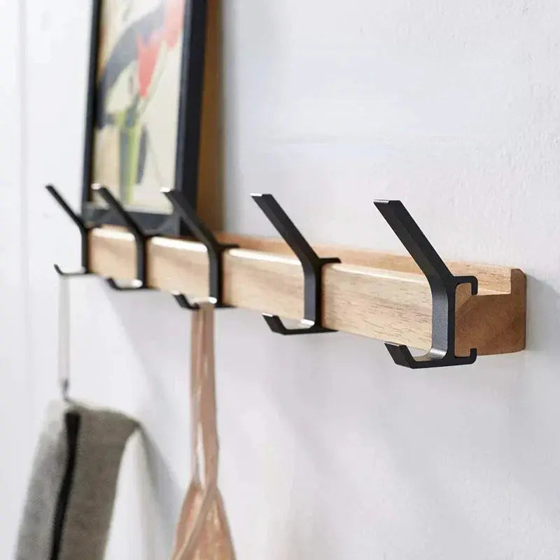 Coat Rack for Wall with 5 Double Hooks – Metal and Wood Design