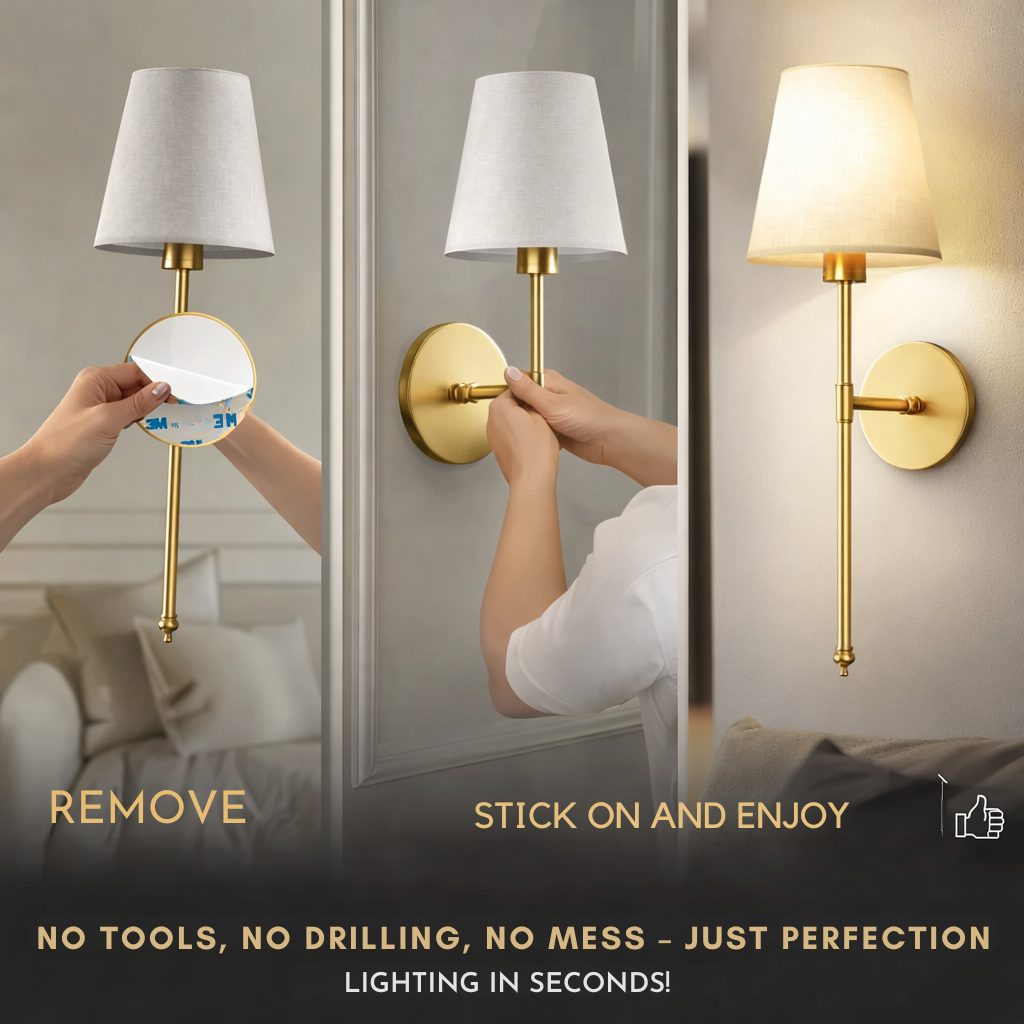 Wall Light | Fabric Shade | Set of 2 | 3M Adhesive Mount | LumiStick Duo