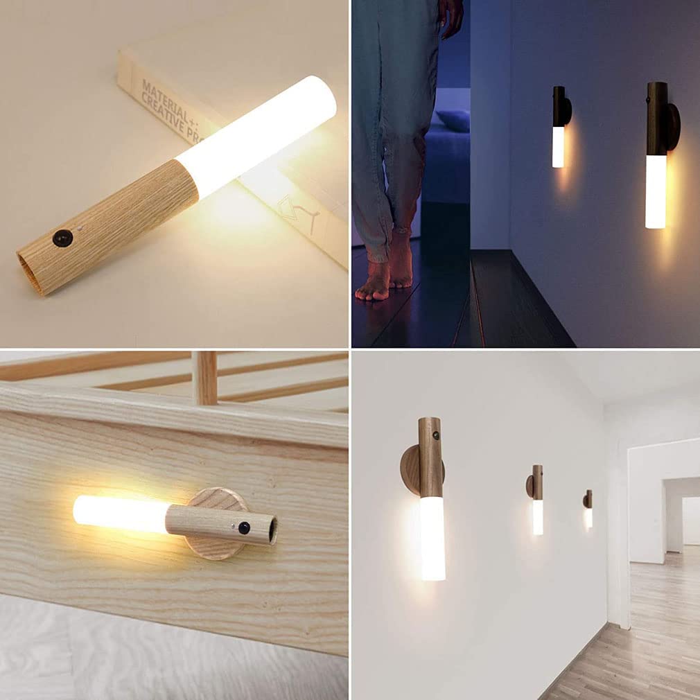 Wireless Wall Light with Motion Sensor – Wooden Design