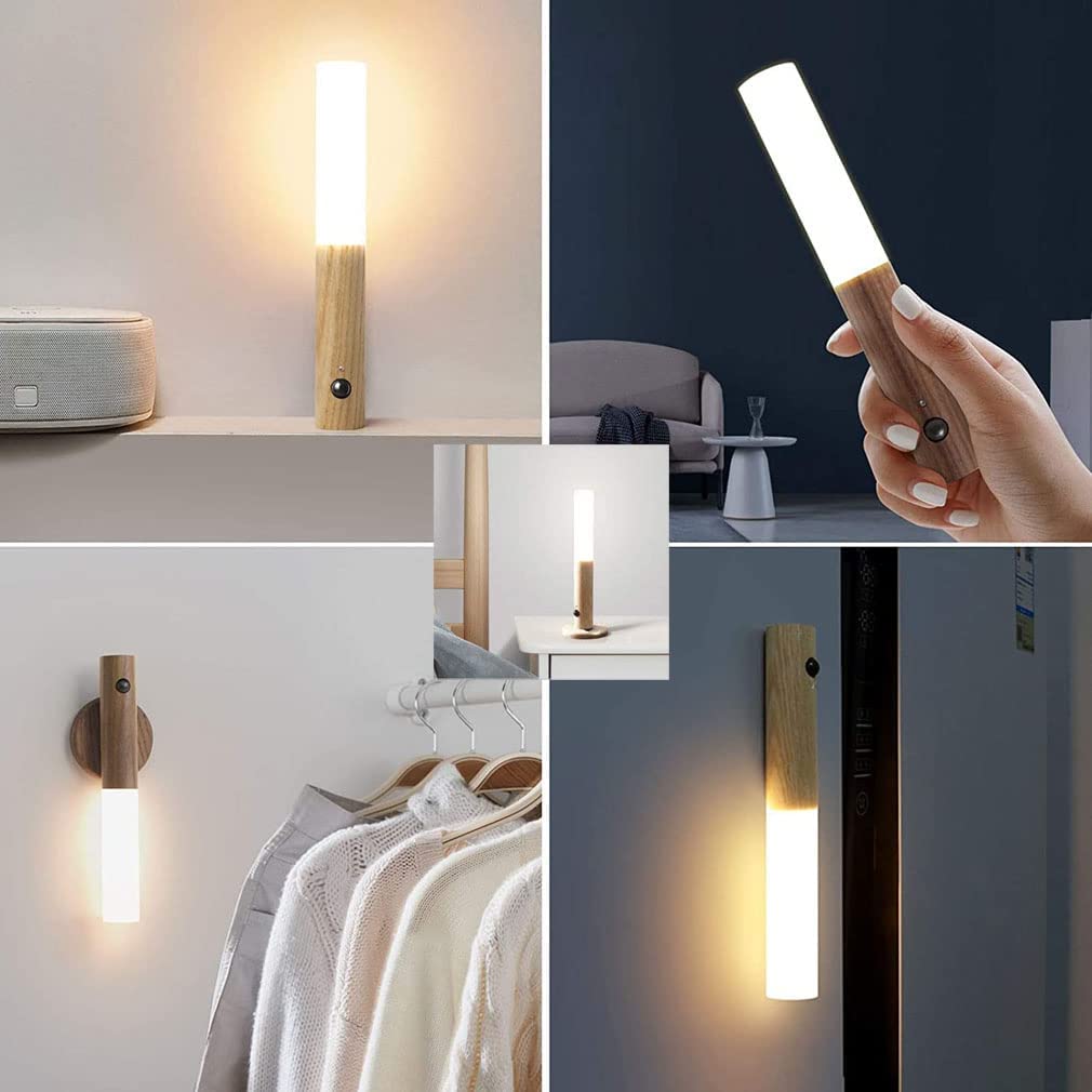 Wireless Wall Light with Motion Sensor – Wooden Design