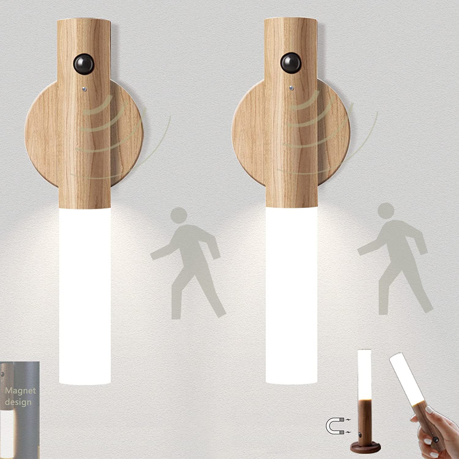 Wireless Wall Light with Motion Sensor – Wooden Design