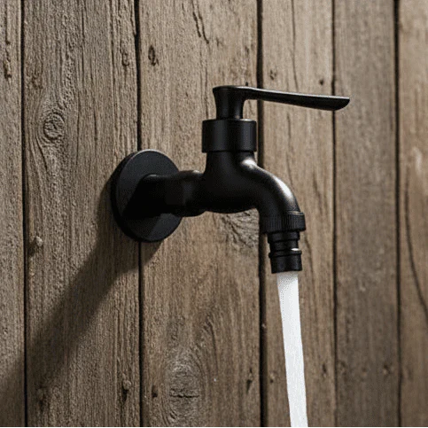 Matte Black Wall-Mounted Brass Faucet – Ideal for Garden and Balcony