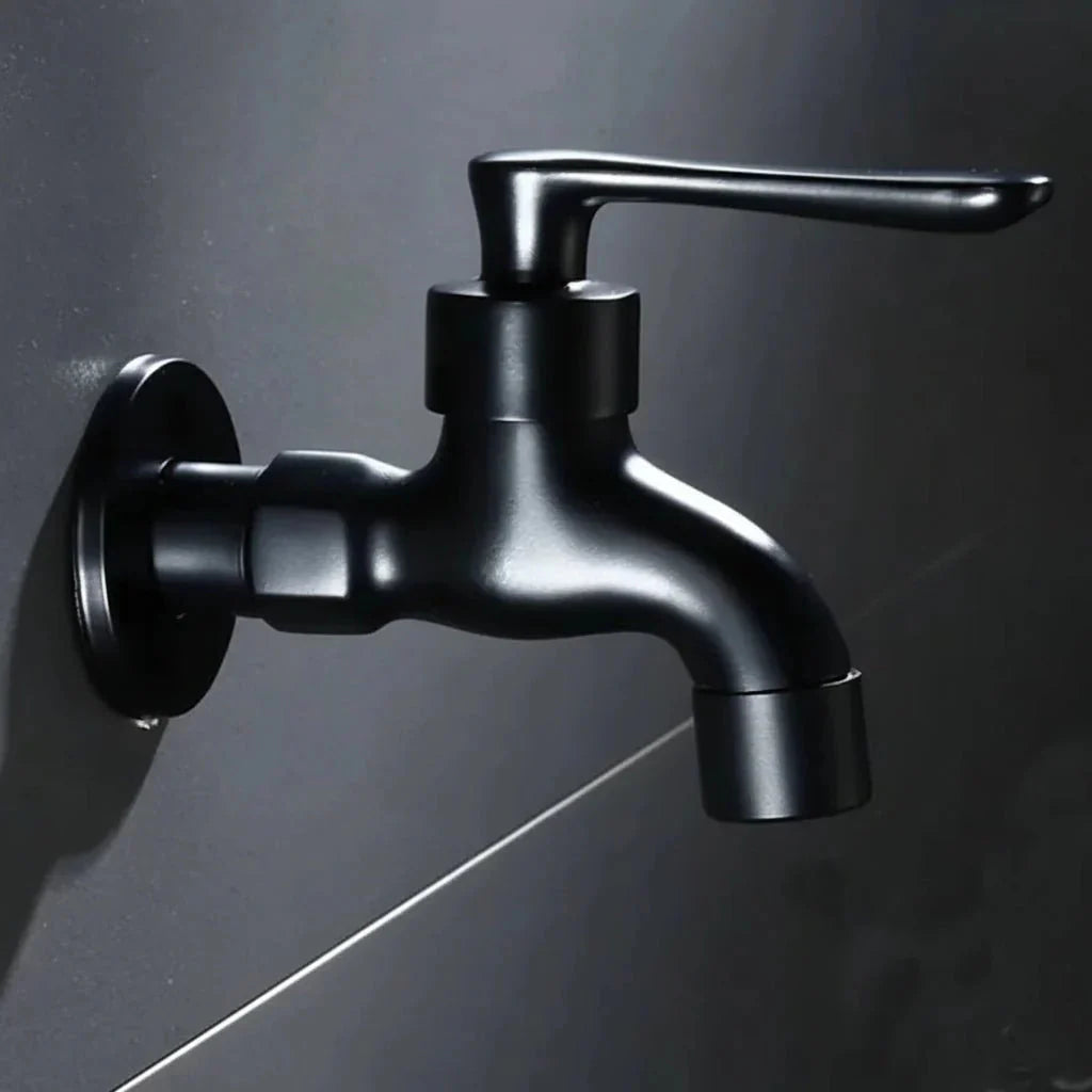 Matte Black Wall-Mounted Brass Faucet – Ideal for Garden and Balcony