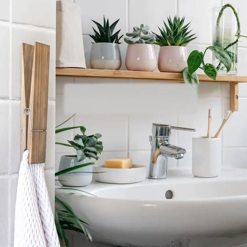 Towel Holder with Clothespins for Bathroom Use