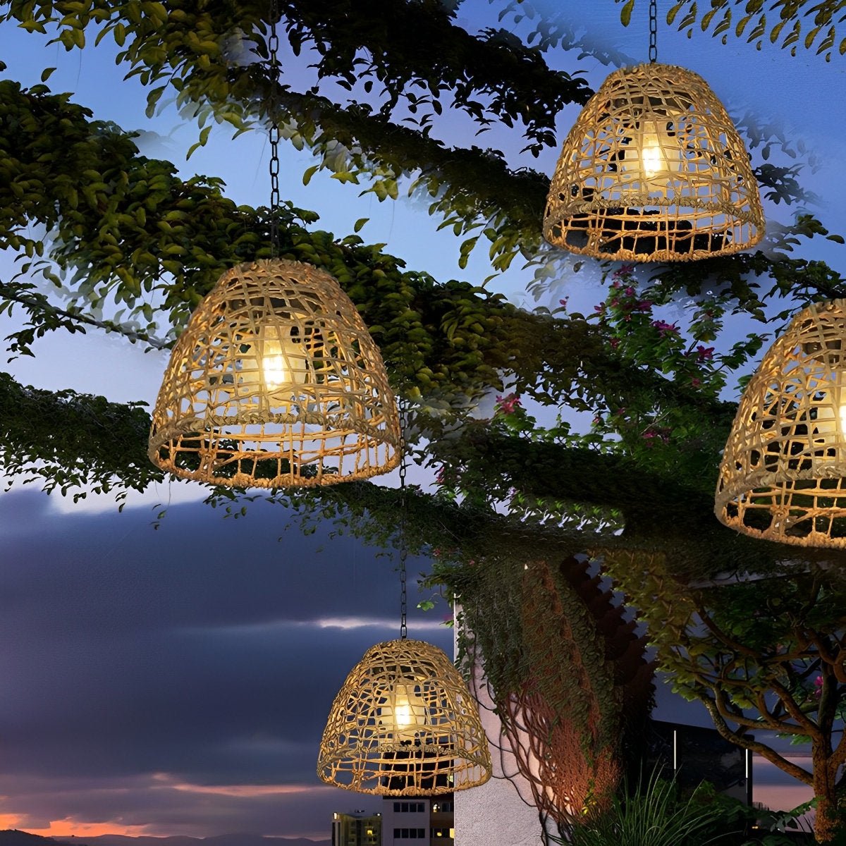 Weatherproof Rattan Lantern - Solar-Powered Decorative Light