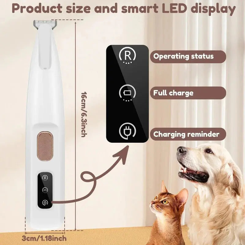 Rechargeable Pet Fur Clipper with LED Light - Waterproof Design