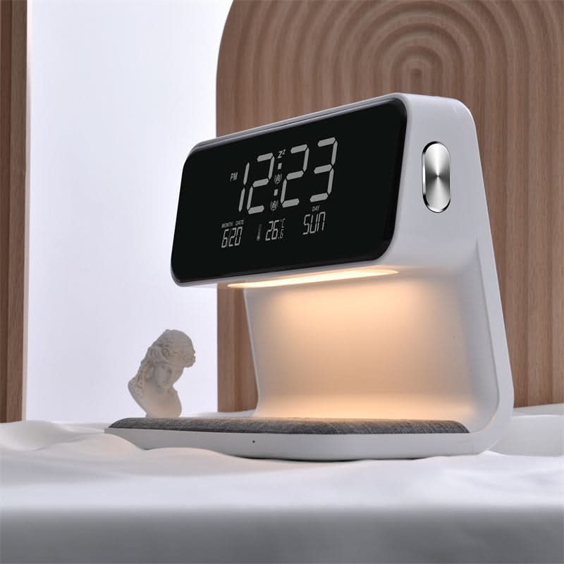 3-in-1 LCD Alarm Clock | Wireless Charging Station | Dimmable LED Lamp