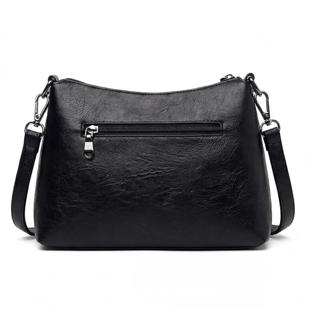 Three-Compartment Shoulder Bag – Soft Faux Leather, Available in Four Colors
