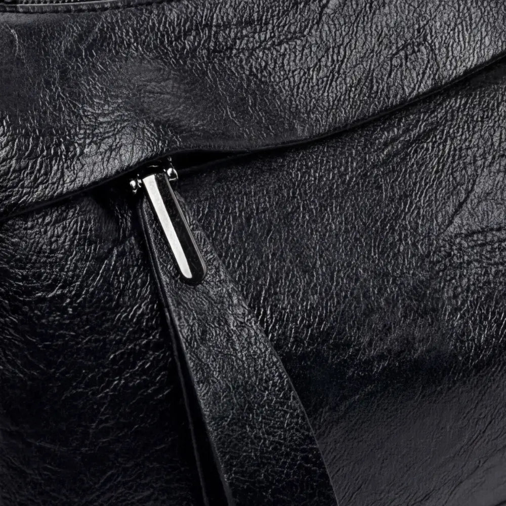 Three-Compartment Shoulder Bag – Soft Faux Leather, Available in Four Colors