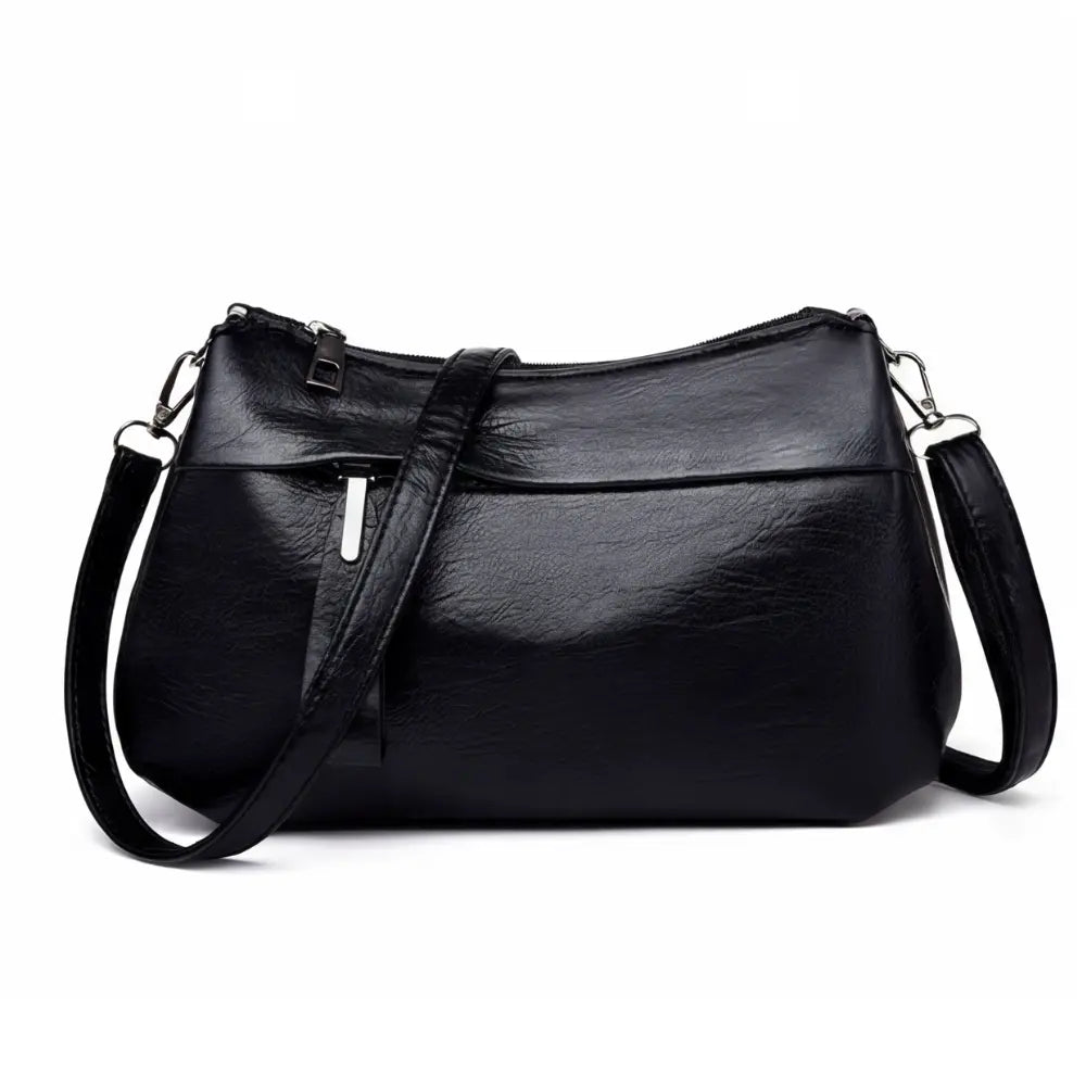 Three-Compartment Shoulder Bag – Soft Faux Leather, Available in Four Colors