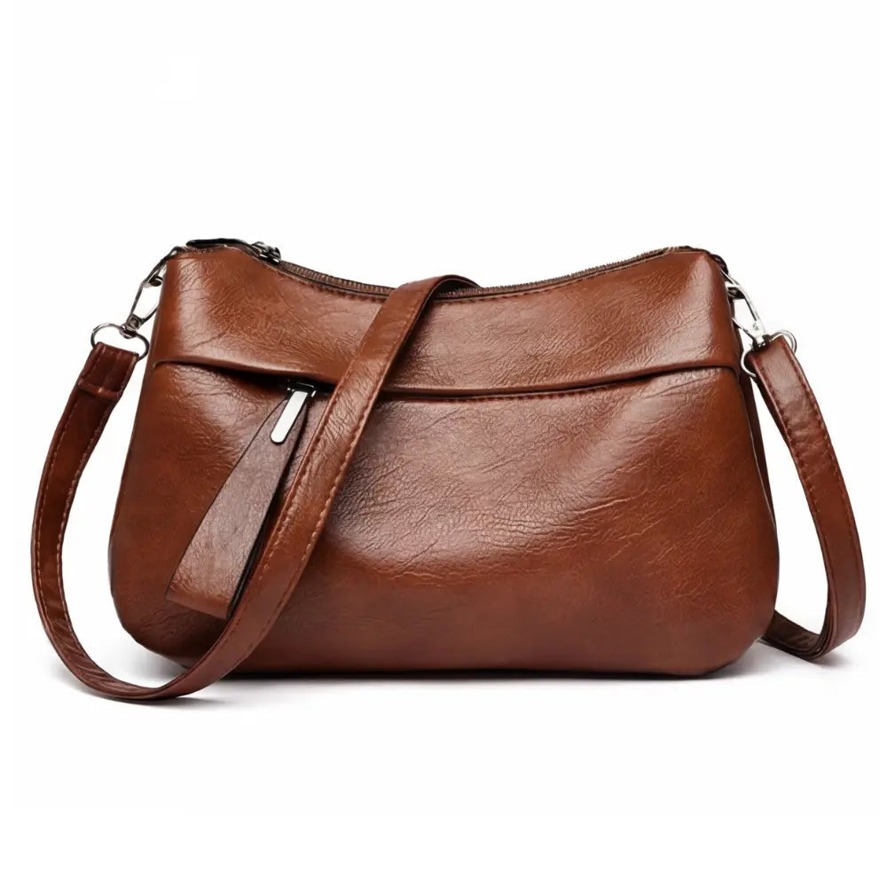Three-Compartment Shoulder Bag – Soft Faux Leather, Available in Four Colors