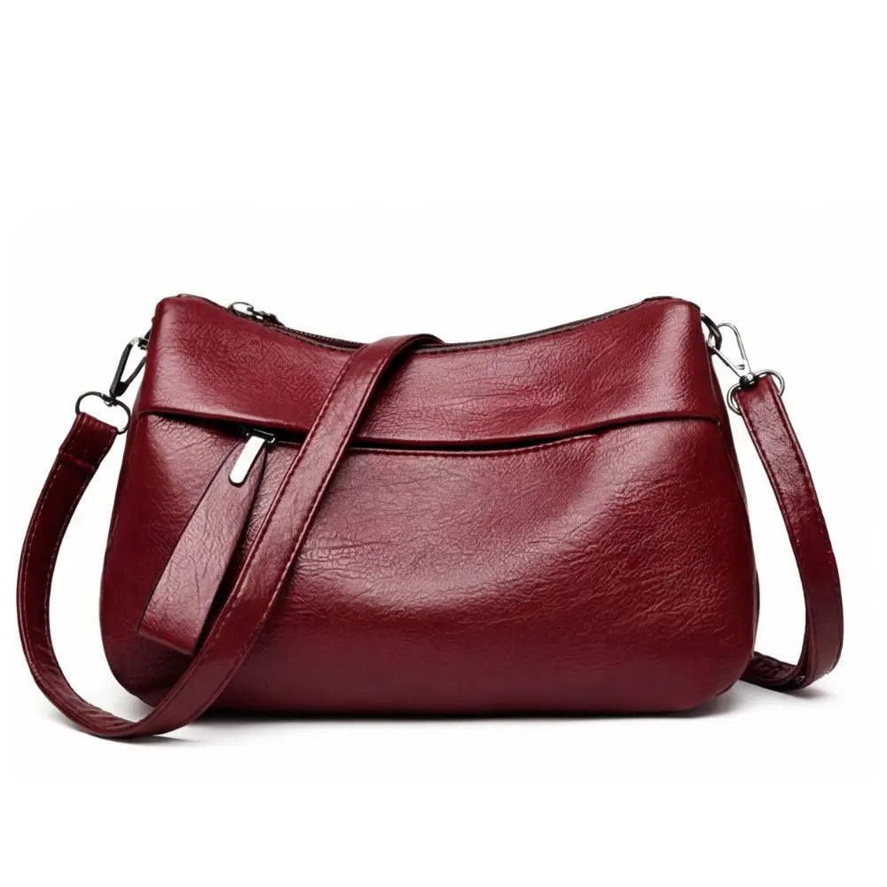 Three-Compartment Shoulder Bag – Soft Faux Leather, Available in Four Colors