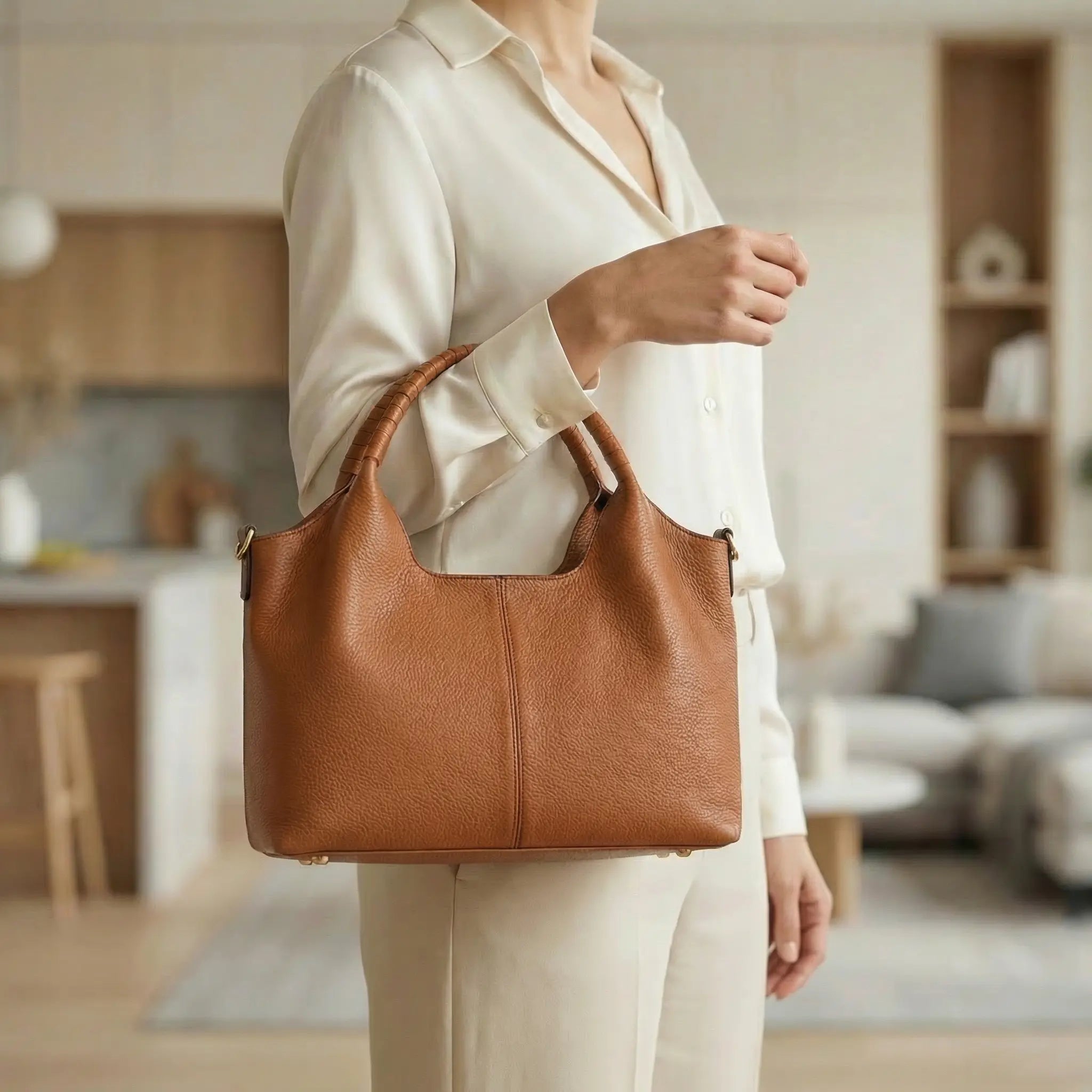 Versatile and Organized Synthetic Leather Hobo Bag