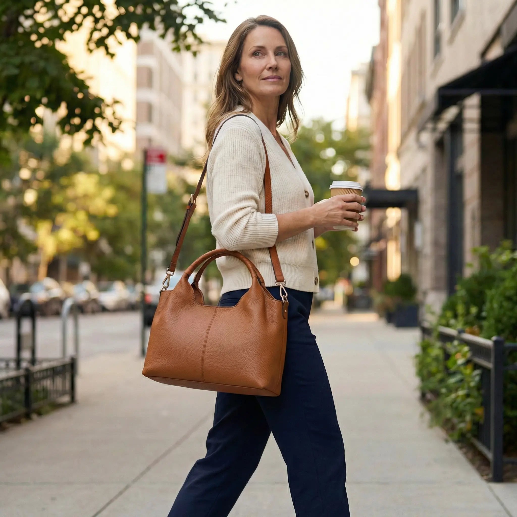 Versatile and Organized Synthetic Leather Hobo Bag