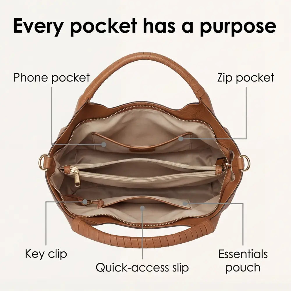 Versatile and Organized Synthetic Leather Hobo Bag