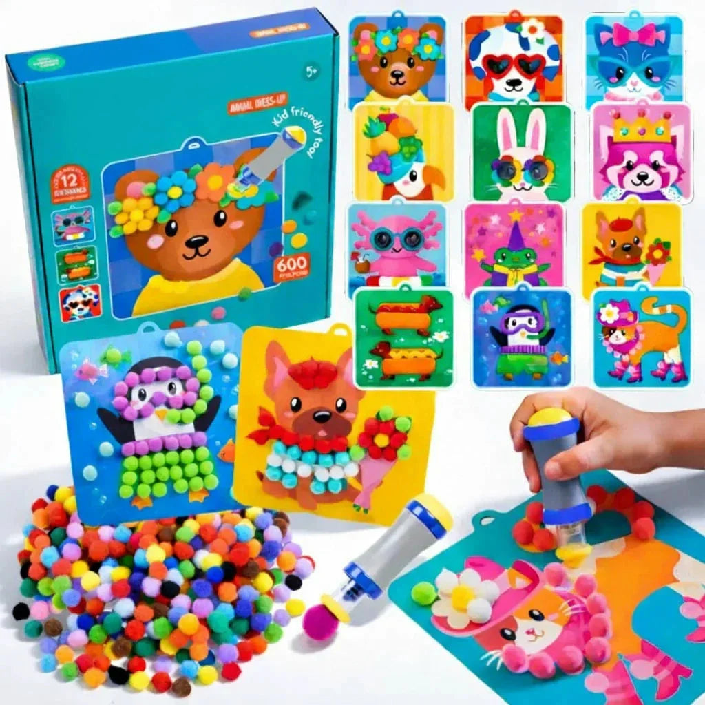 Mess-Free Creative Activity Set for Kids – Animal Pom-Poms