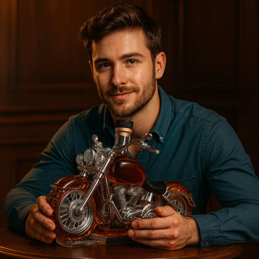 Biker-Themed Whiskey Carafe | Motorcycle Glass Decanter for Gifts