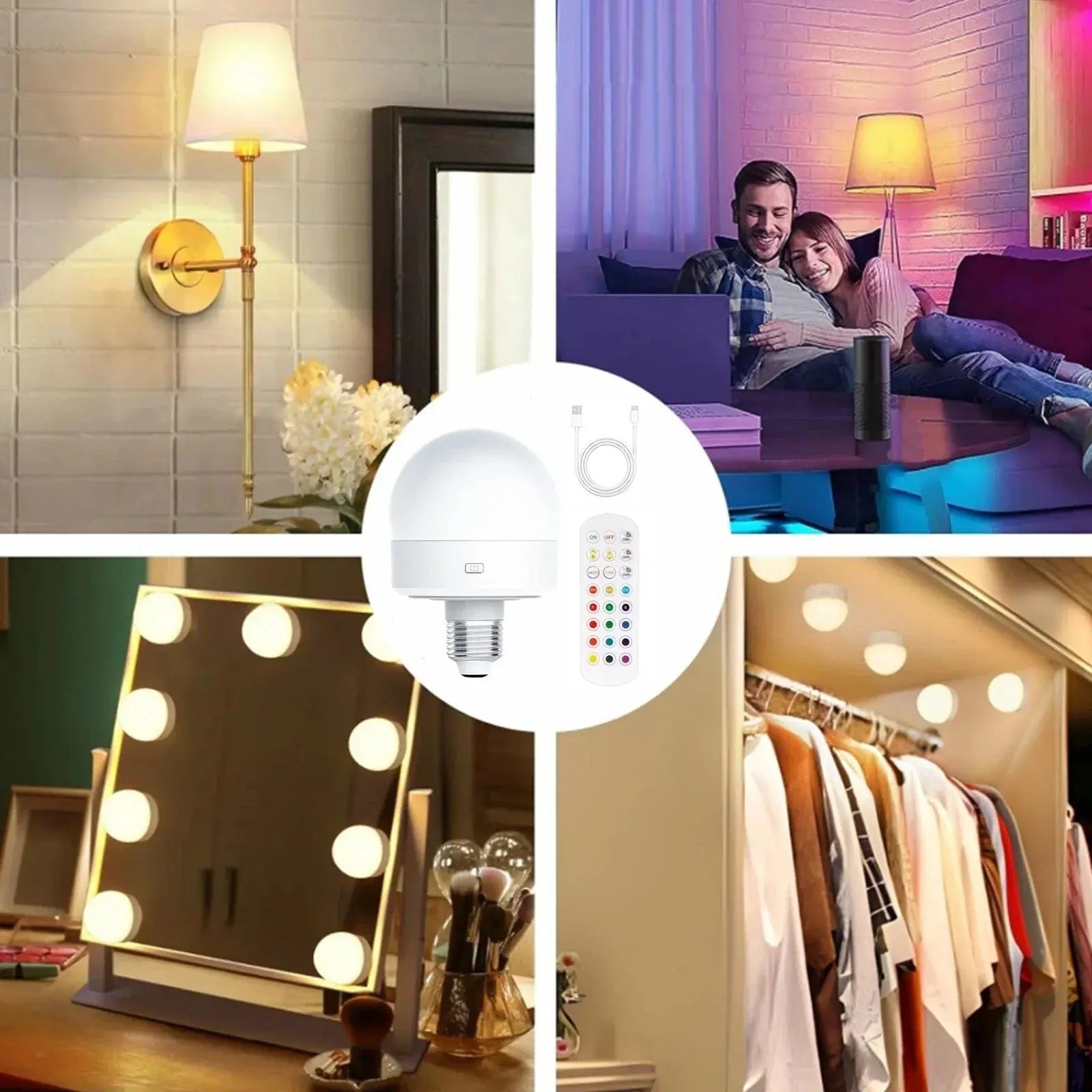 Wireless E27 RGB LED Lamp with Remote – Rechargeable Light Fixture