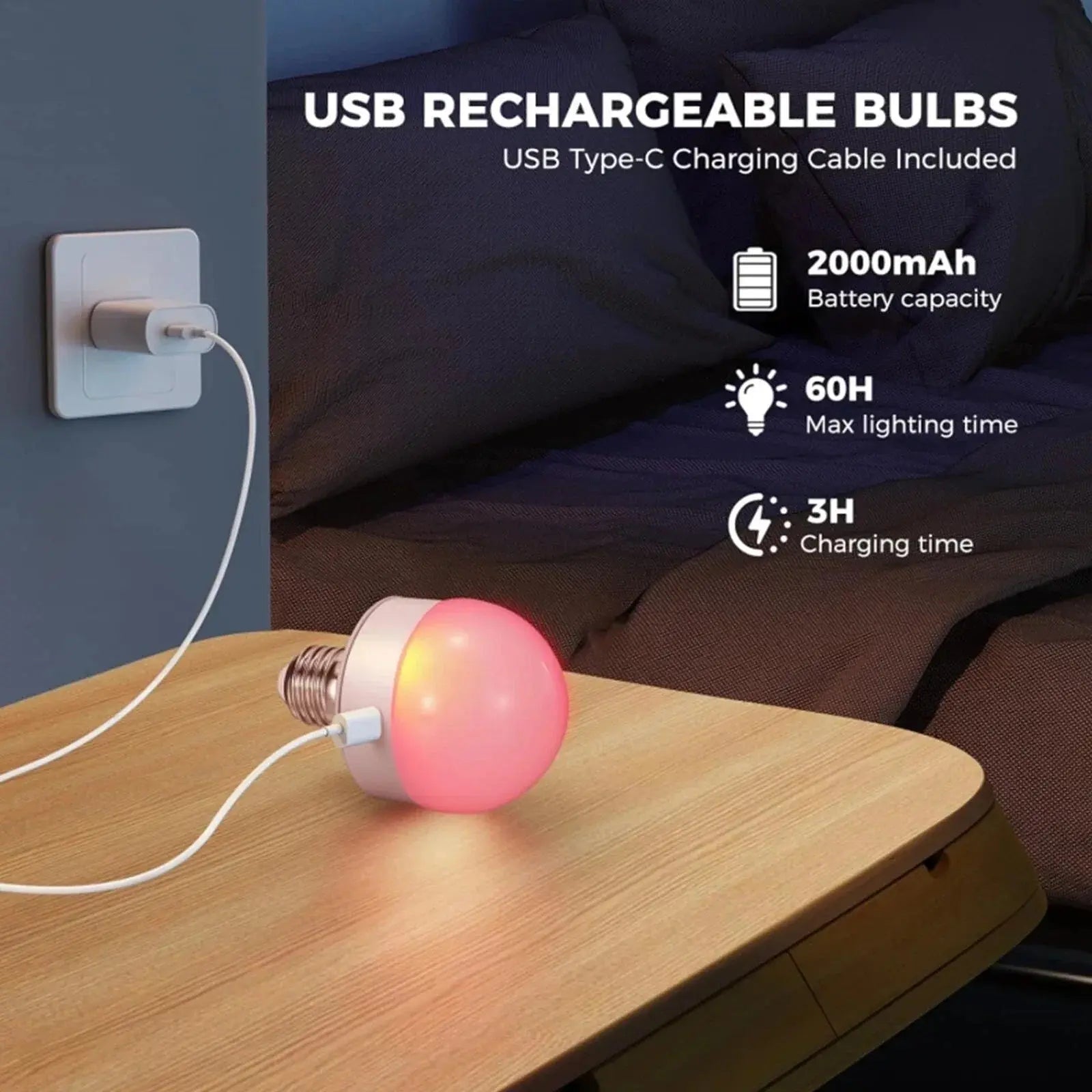Wireless E27 RGB LED Lamp with Remote – Rechargeable Light Fixture