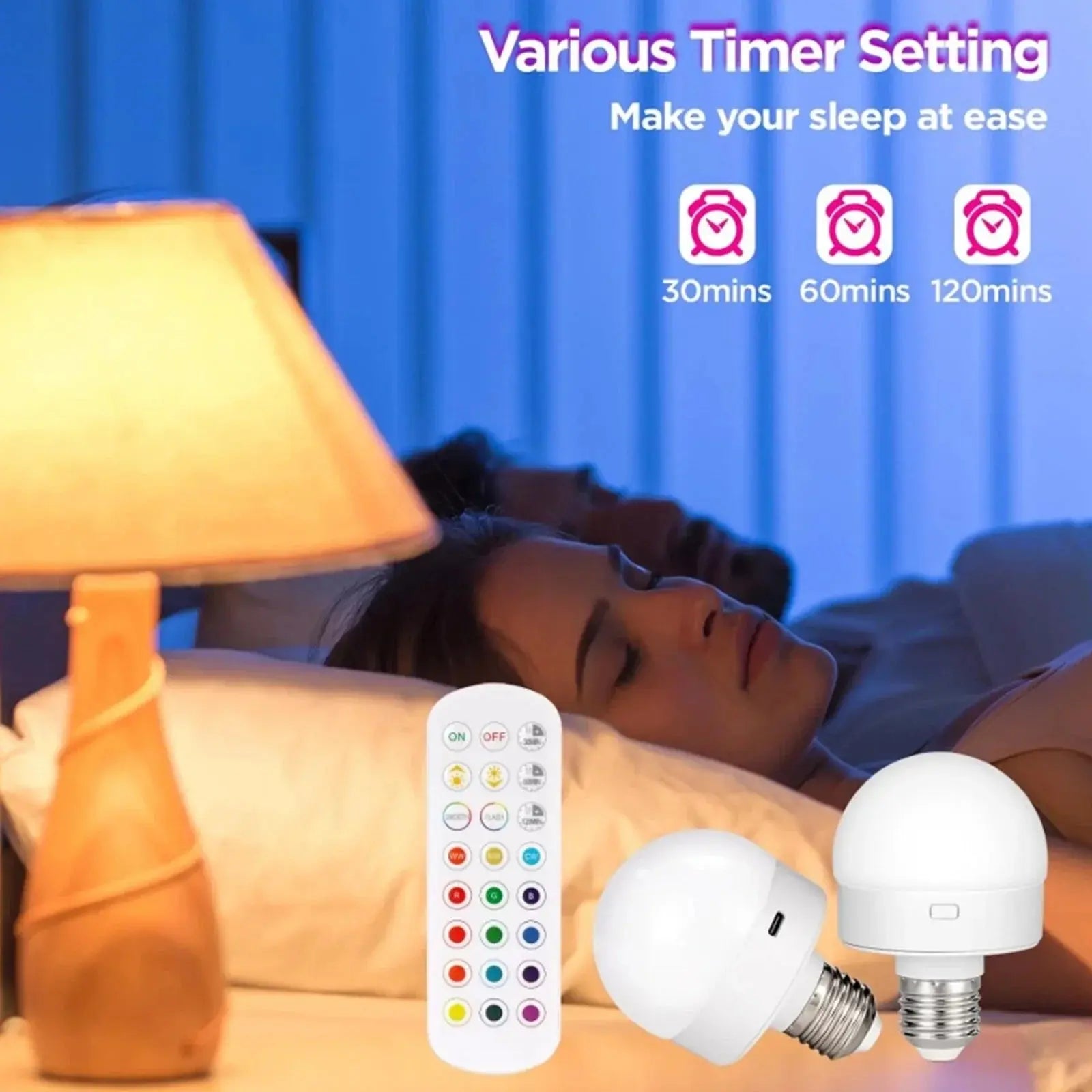 Wireless E27 RGB LED Lamp with Remote – Rechargeable Light Fixture