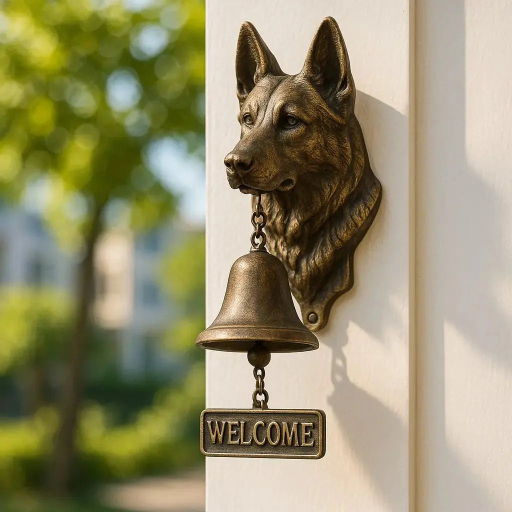 Elegant Dog Design Welcome Bell in Antique Bronze Finish