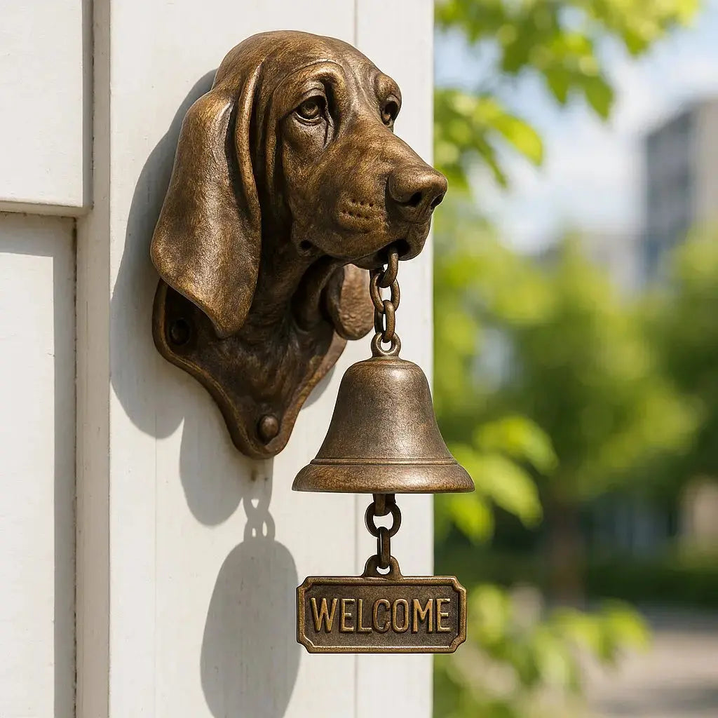 Elegant Dog Design Welcome Bell in Antique Bronze Finish