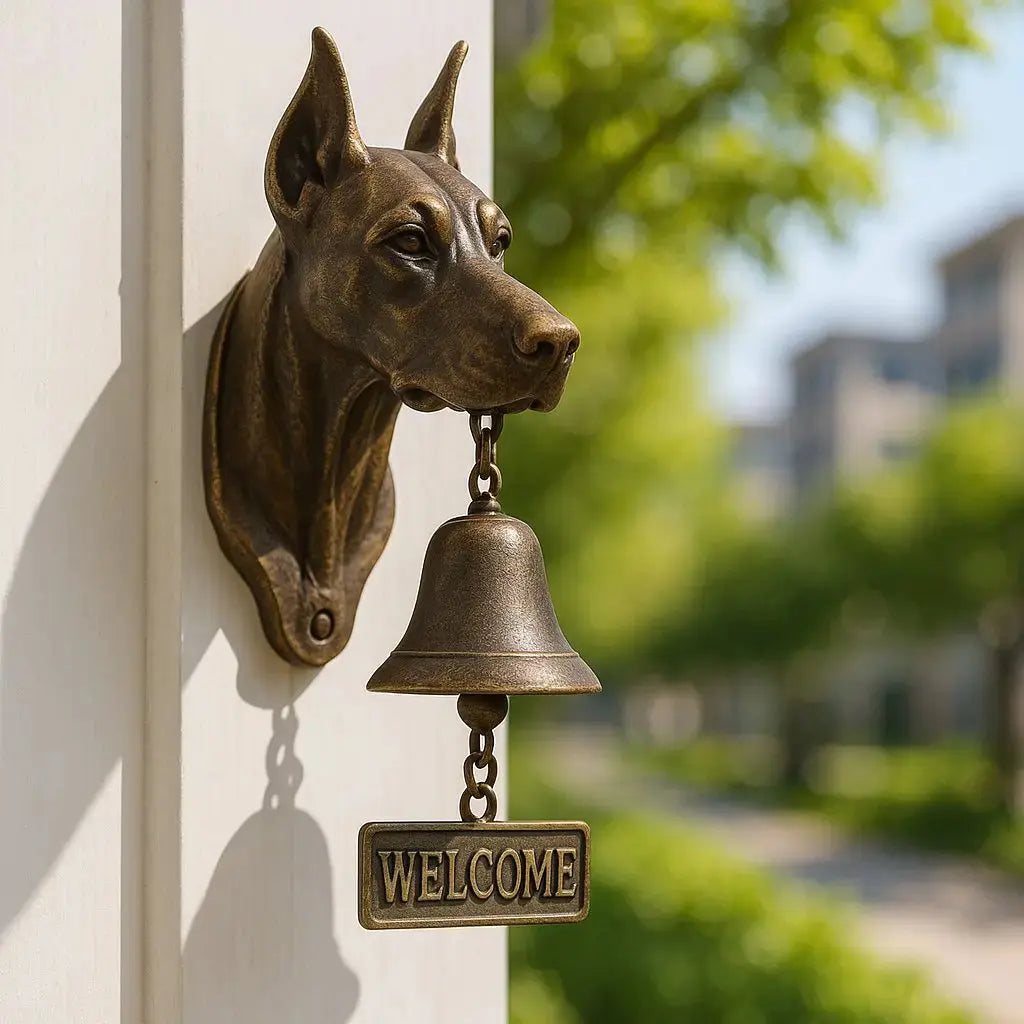 Elegant Dog Design Welcome Bell in Antique Bronze Finish