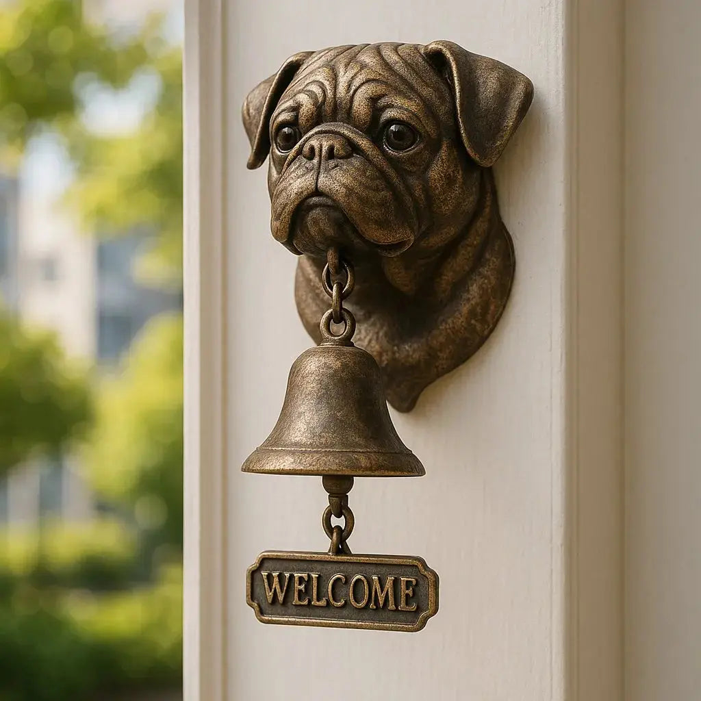 Elegant Dog Design Welcome Bell in Antique Bronze Finish