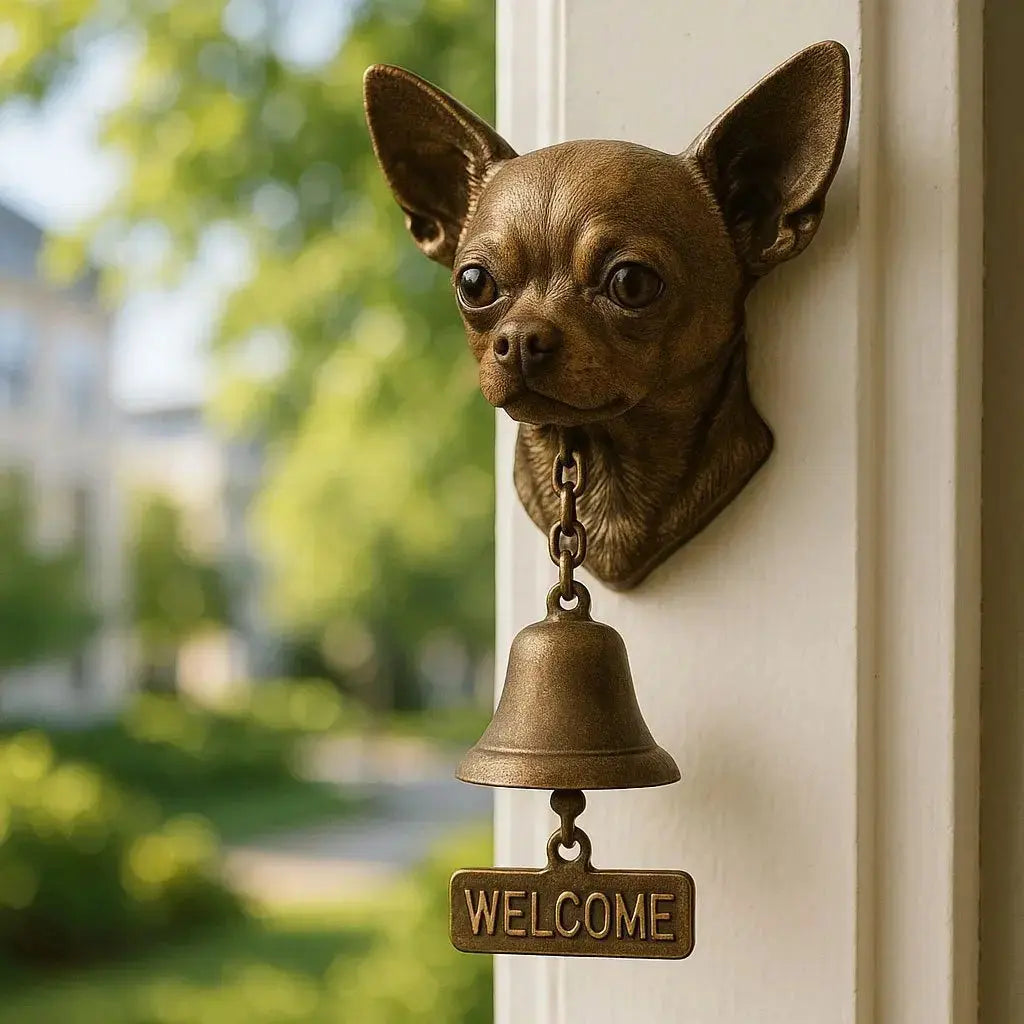 Elegant Dog Design Welcome Bell in Antique Bronze Finish