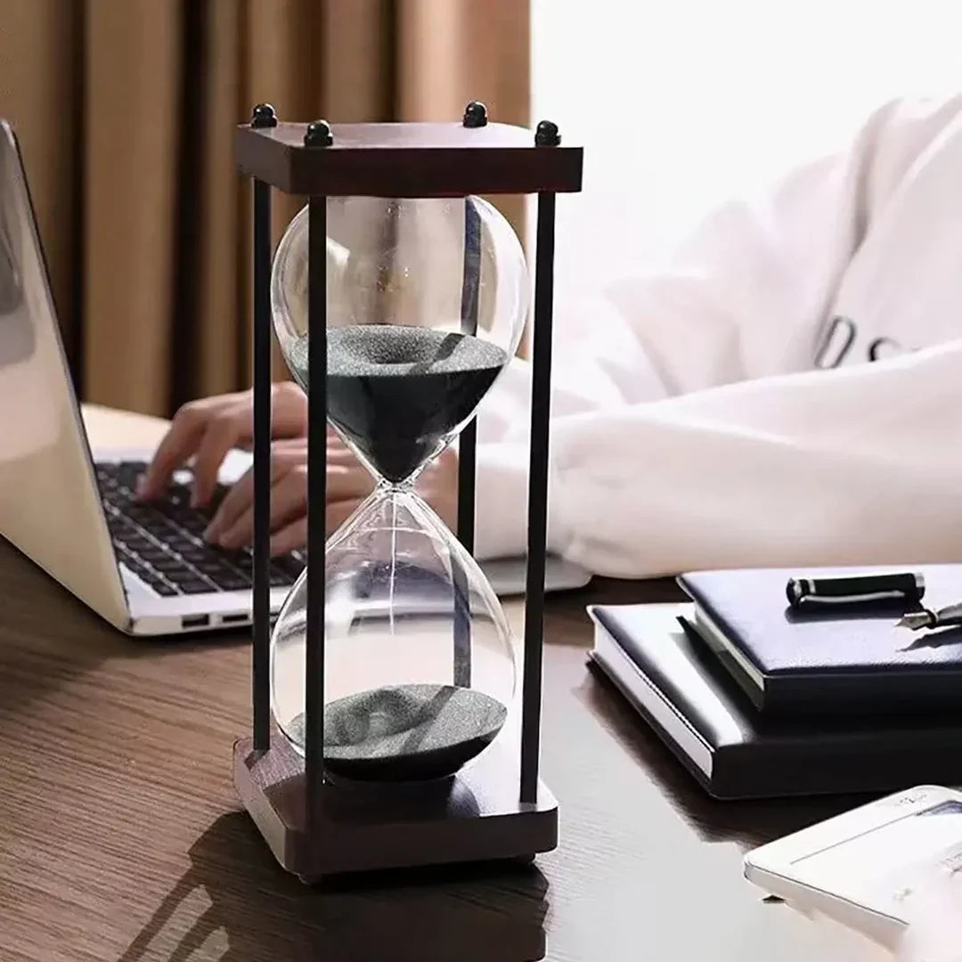 Elegant Hourglass Timer with Wooden Base, 60-Minute Sand Flow