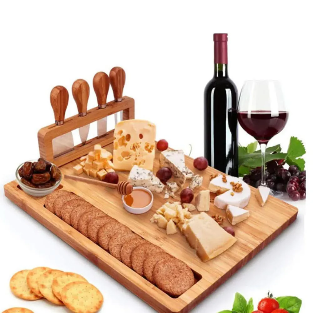 Elegant Bamboo Serving Board Set with Knife Holder