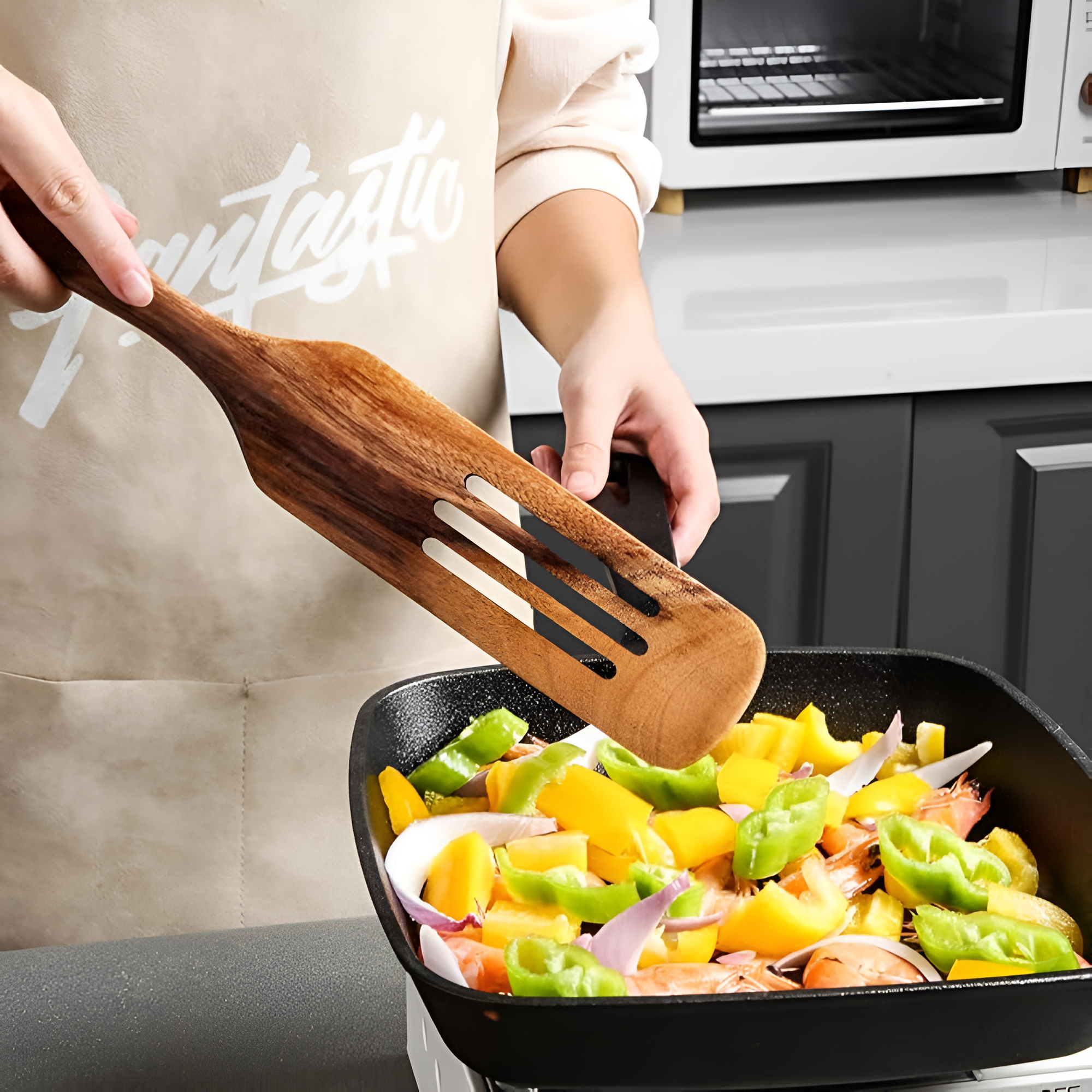 Natural Teak Cooking Spatula Set with Comfortable Grip