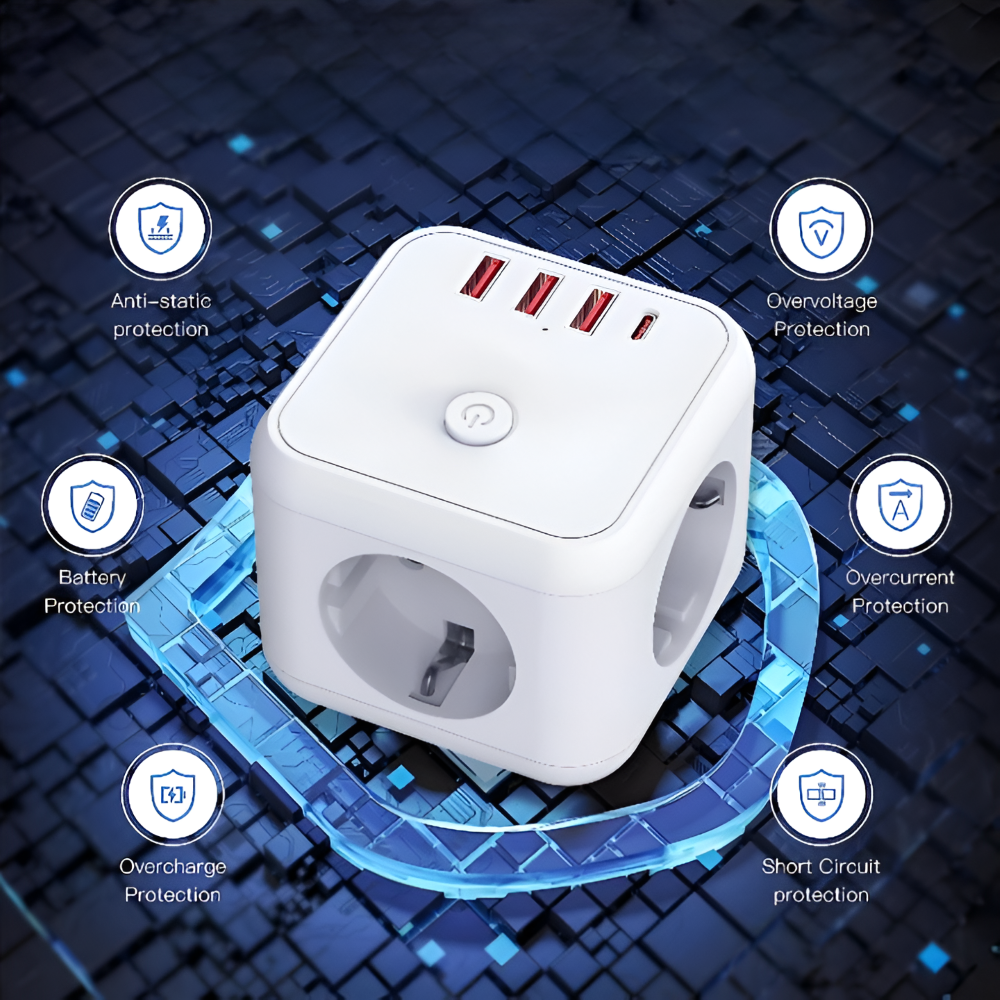 Cube Power Strip | Multi Socket Outlet | Overload Protection with Switch