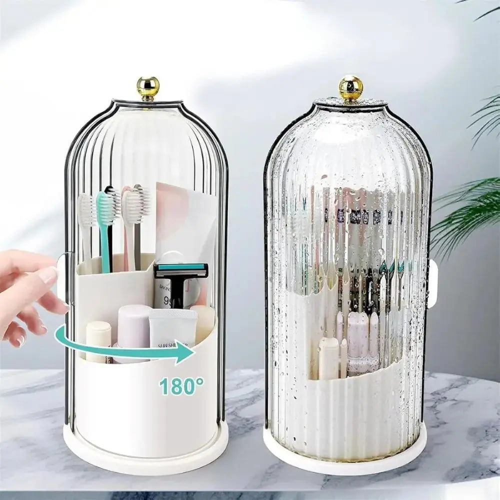 Toothbrush Organizer with Sliding Cover and 3 Storage Sections