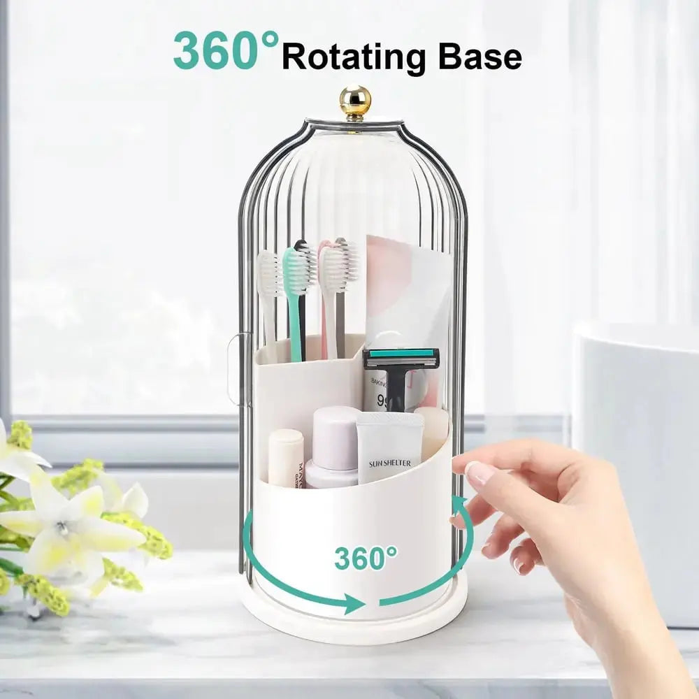 Toothbrush Organizer with Sliding Cover and 3 Storage Sections
