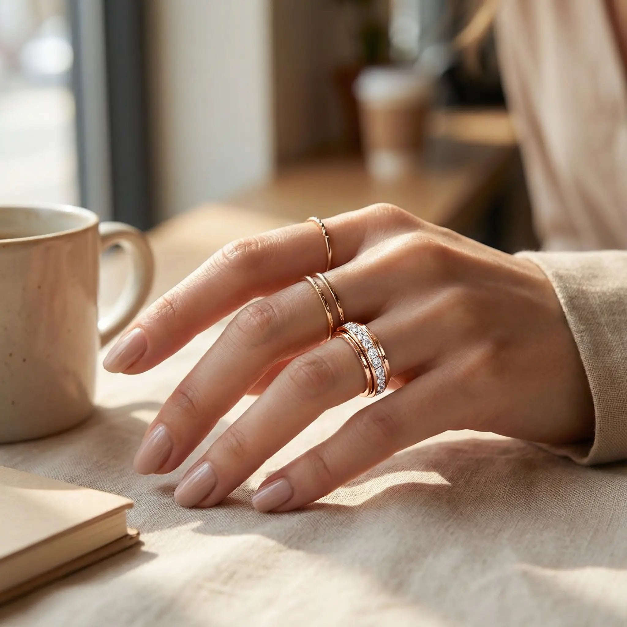 Zirconia Inlay Rotating Ring – Titanium Steel in Three Colors