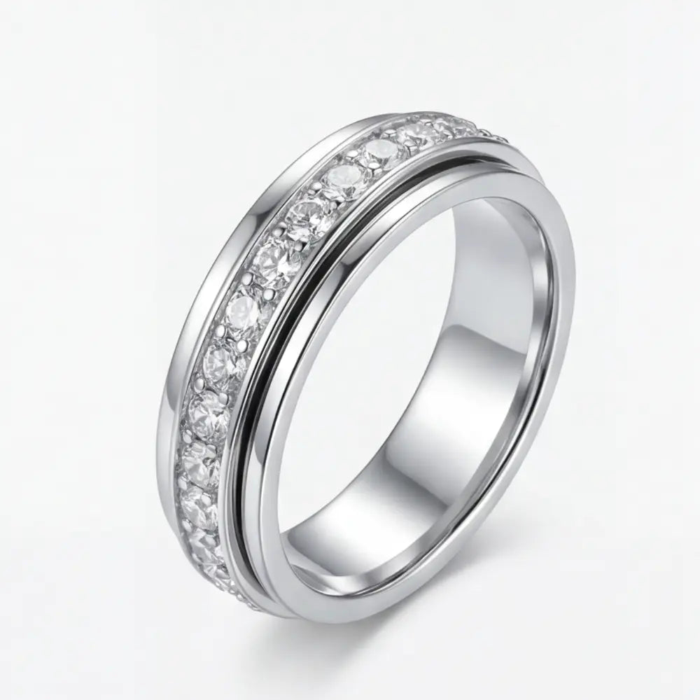 Zirconia Inlay Rotating Ring – Titanium Steel in Three Colors