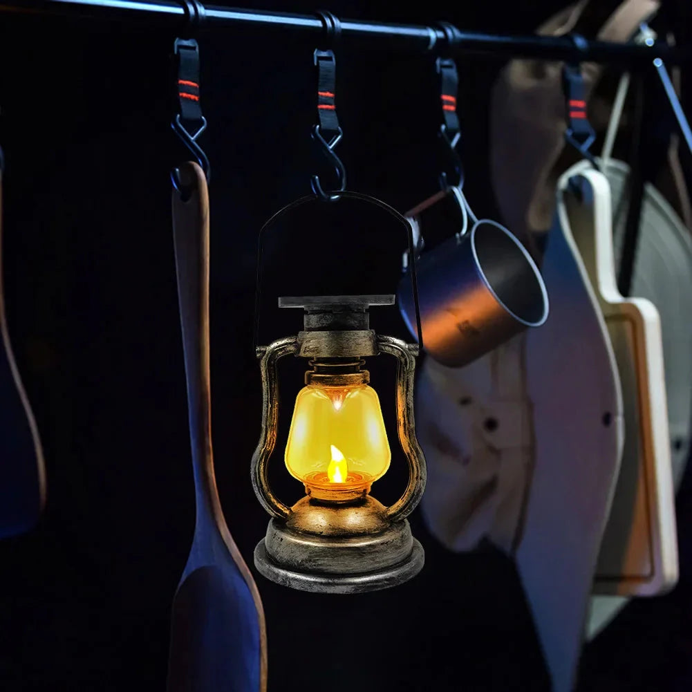 Vintage-Style Solar Lantern Featuring Flickering LED Illumination